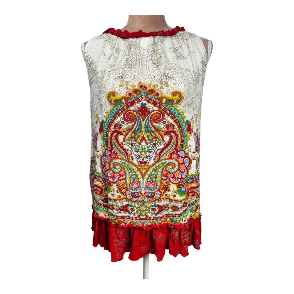 Bila Womens Sz Large Sleeveless Top Multicolor Ruffle Moroccan Spring Summer